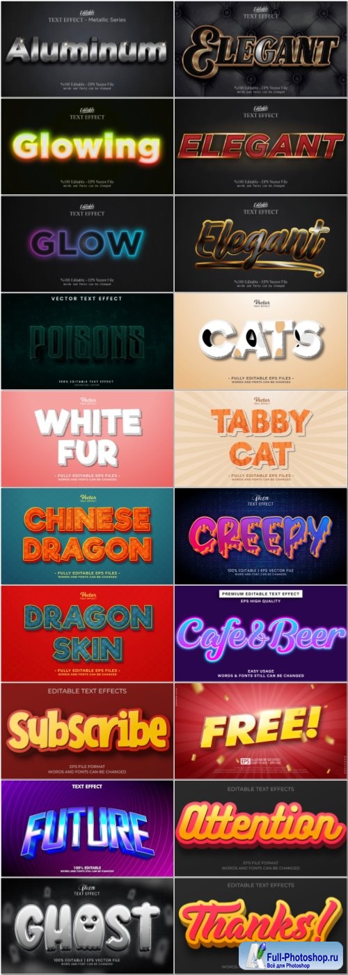 Set 3d editable text style effect vector vol 70