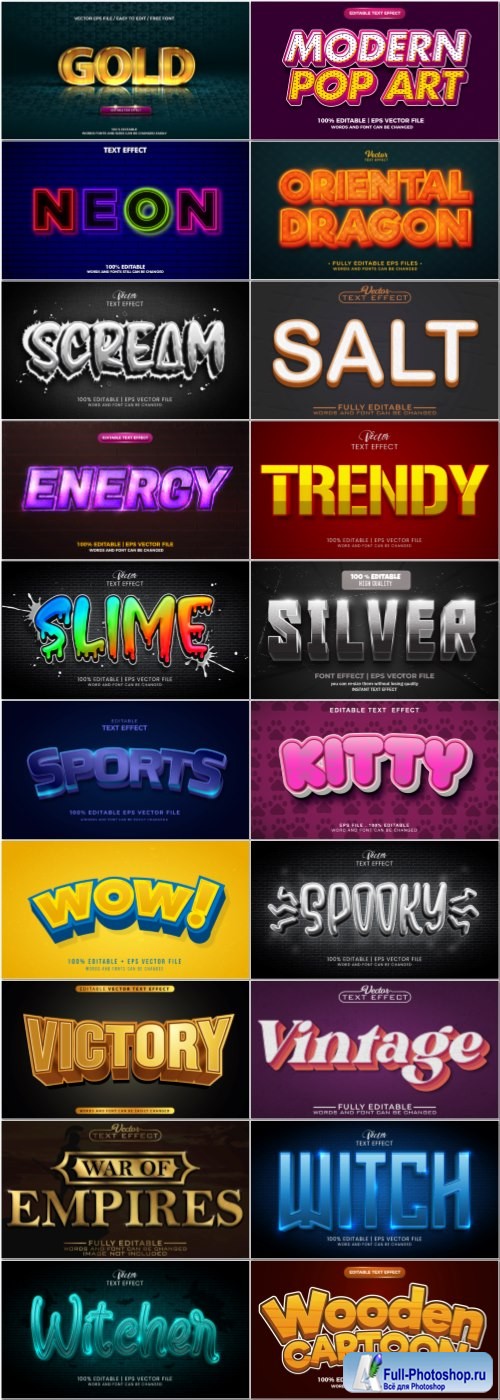 Set 3d editable text style effect vector vol 68