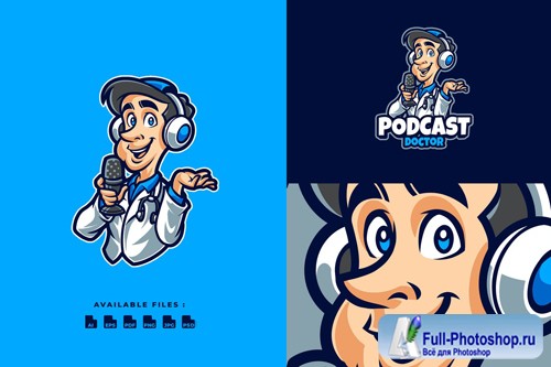 Podcast Medical Doctor Cartoon Mascot Logo