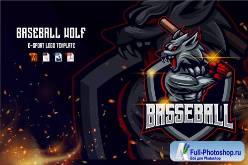 Baseball Wolf E-sport logo template
