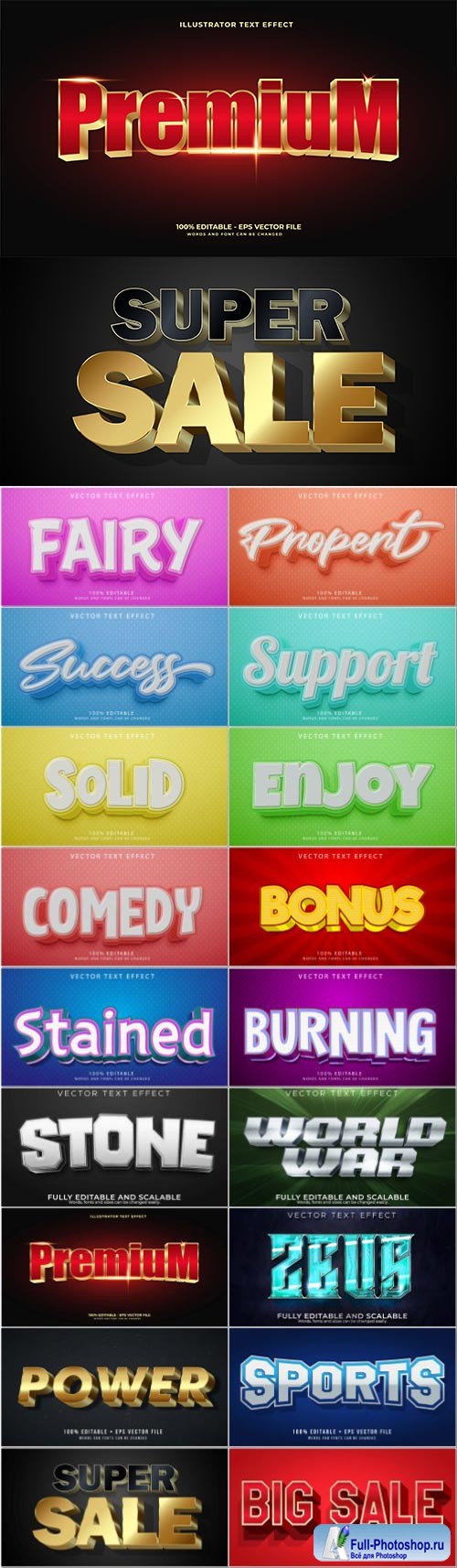 Set 3d editable text style effect vector vol 89