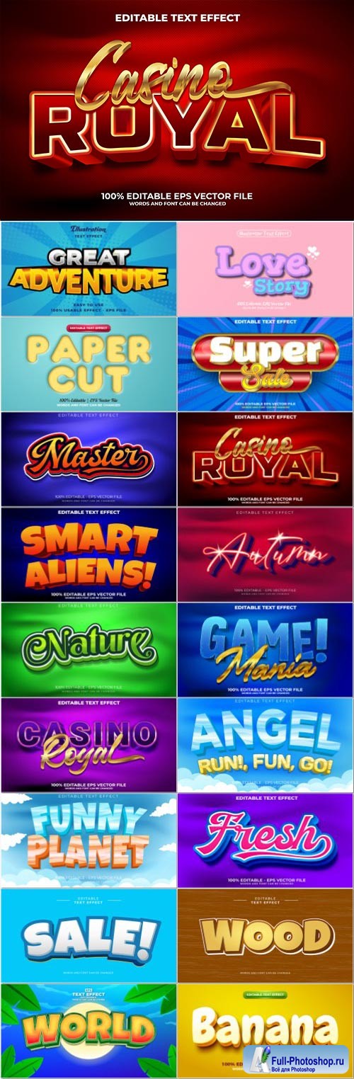 Set 3d editable text style effect vector vol 91