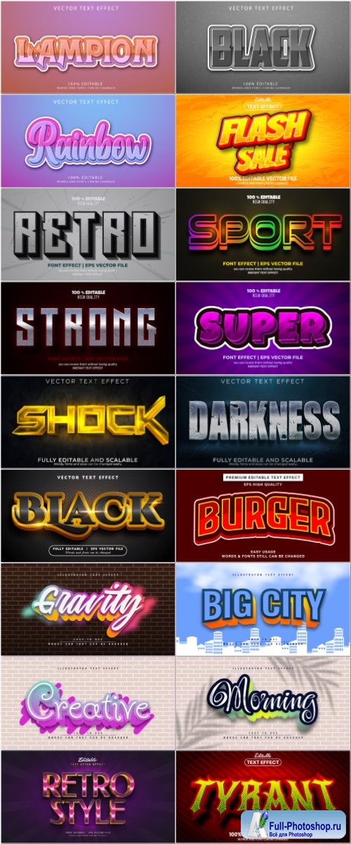 Set 3d editable text style effect vector vol 79