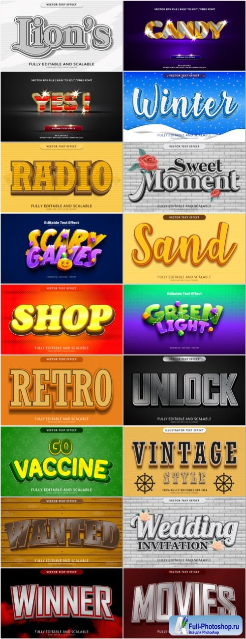 Set 3d editable text style effect vector vol 73