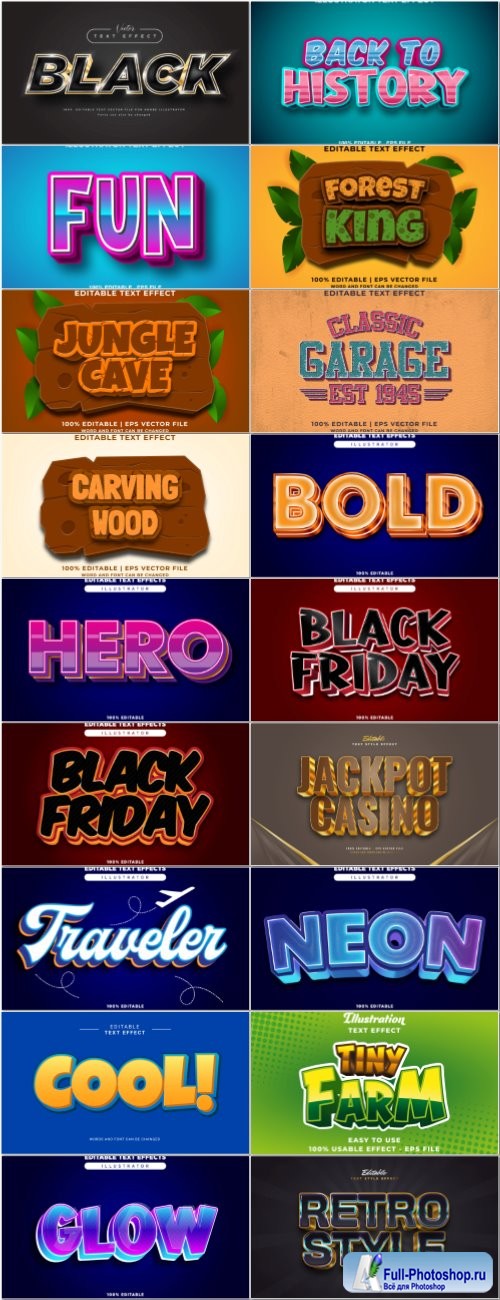 Set 3d editable text style effect vector vol 74