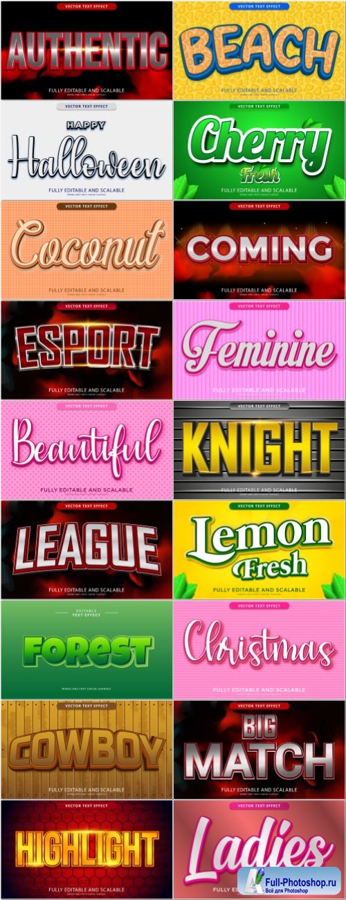 Set 3d editable text style effect vector vol 72