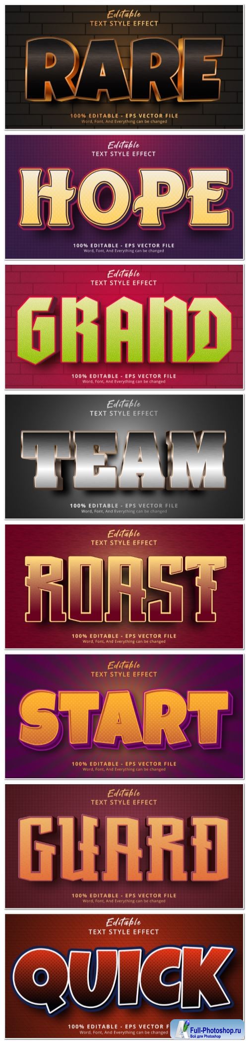 Set 3d editable text style effect vector vol 142