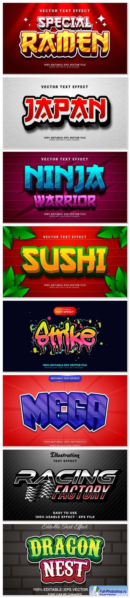 Set 3d editable text style effect vector vol 116