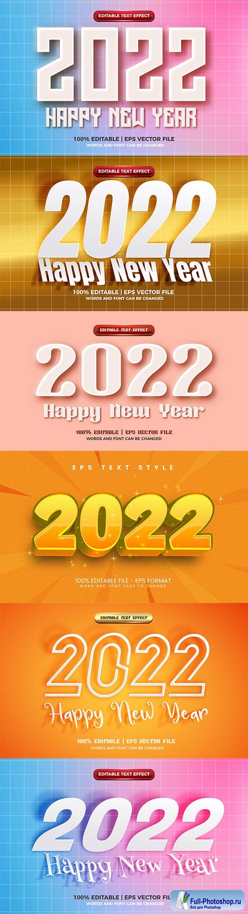 Happy new year 2022 modern embossed 3d editable text effect vector