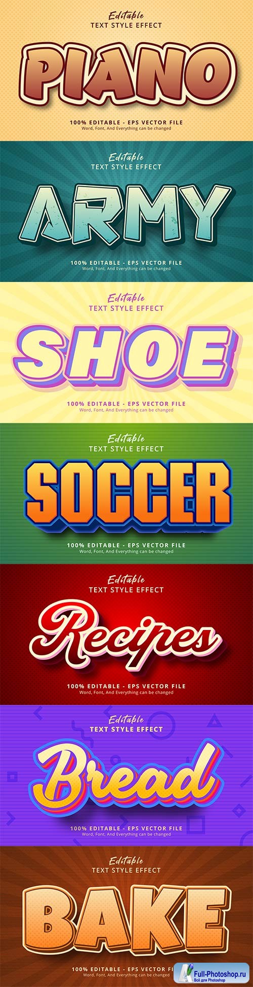 Set 3d editable text style effect vector vol 163