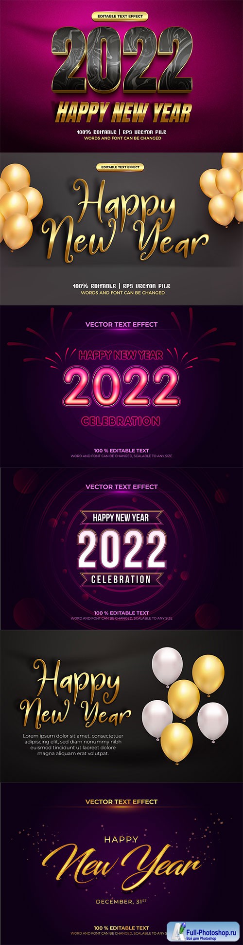 Happy new year 2022 luxury black gold 3d editable text effect premium vector