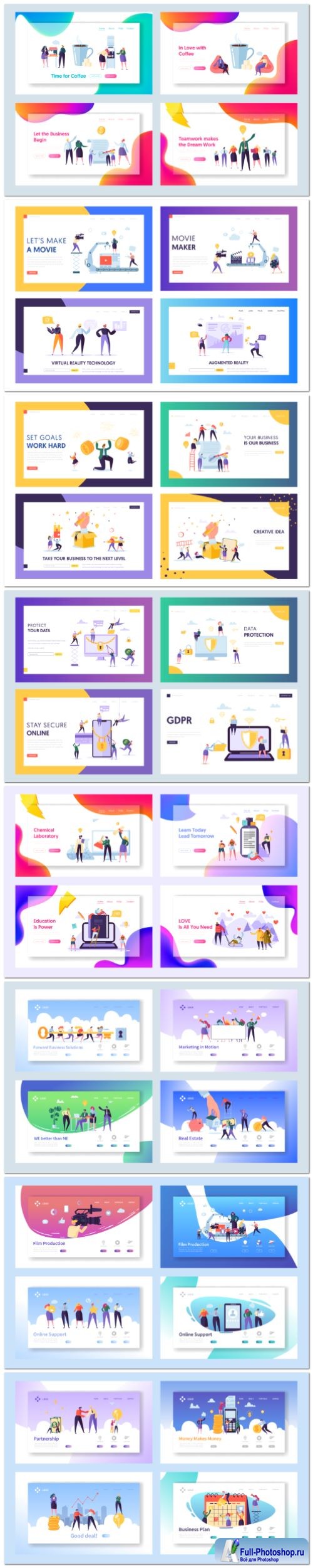 Isometric concept set landing page, flat website in vector