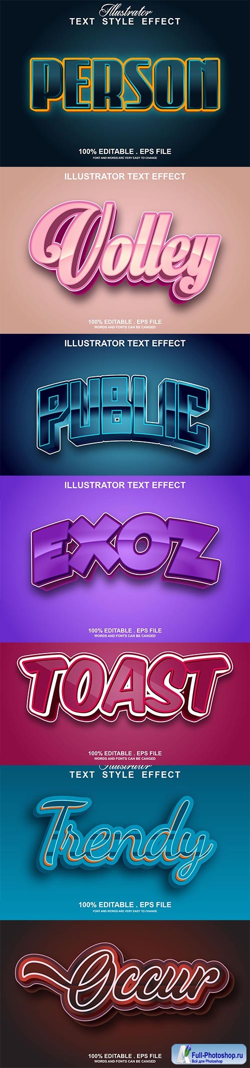 Set 3d editable text style effect vector vol 190