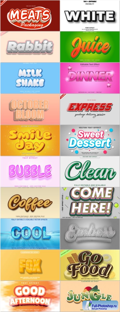 Set 3d editable text style effect vector vol 211