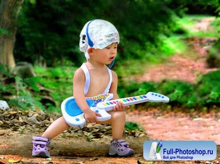 Фотошаблон детский - Мальчик с гитарой